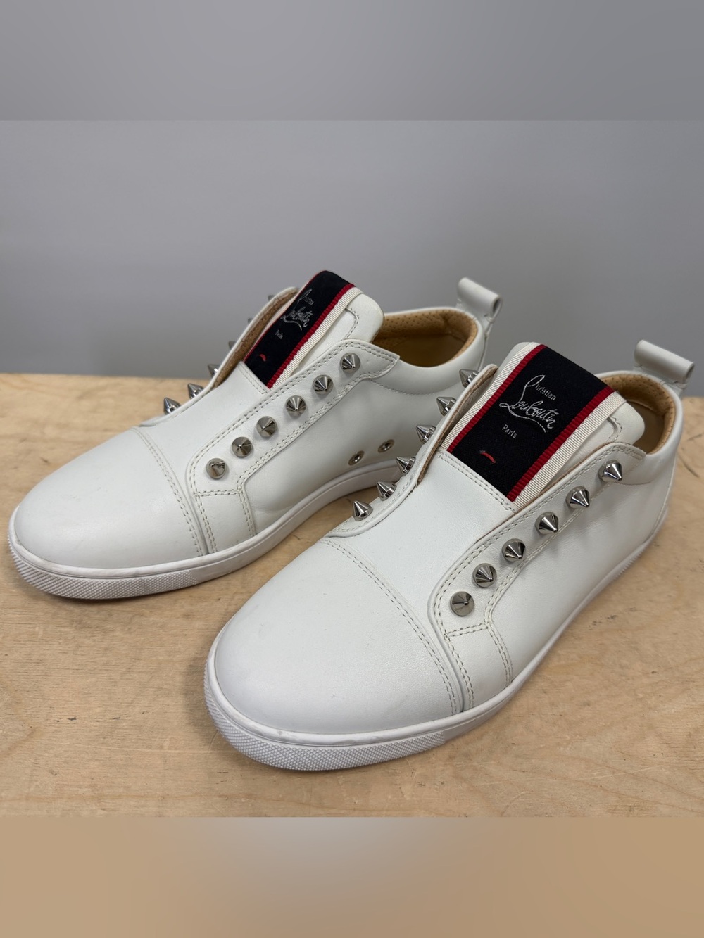 Christian Louboutin WOMENS Fique A Vontade FAV White Stud Sneaker size 37.5